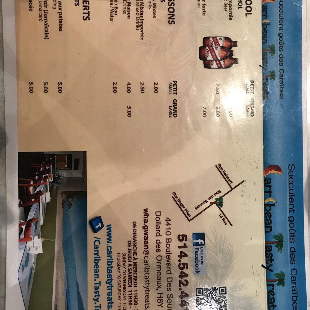 Caribbean Tasty Treats - Menu as of 07/24/18 - Caribbean Near Me - Dollard-des-Ormeaux, Quebec