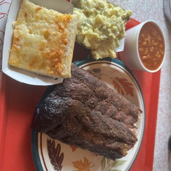 Smokee Mo's - Sorry about the sideways picture. Baby Back Ribs, half a rack, potato salad, beans, and complimentary cheese bread. - Barbeque Near Me - Manchester, Missouri Smokee Mo's - Sorry about the sideways picture. Baby Back Ribs, half a rack, potato salad, beans, and complimentary cheese bread. - Barbeque Near Me - Manchester, Missouri