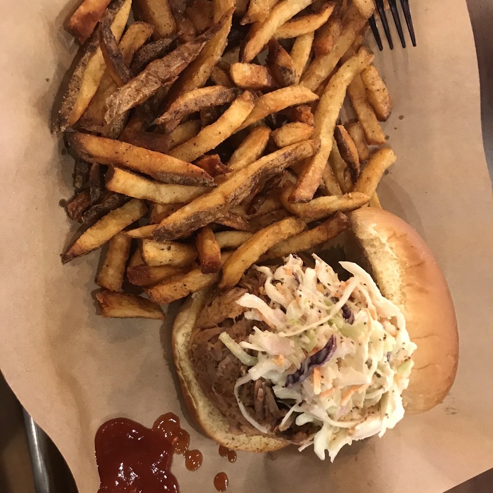 Mission BBQ - Barbecue sandwich with slaw and a side of fries - Barbeque Near Me - Greenville, North Carolina Mission BBQ - Barbecue sandwich with slaw and a side of fries - Barbeque Near Me - Greenville, North Carolina