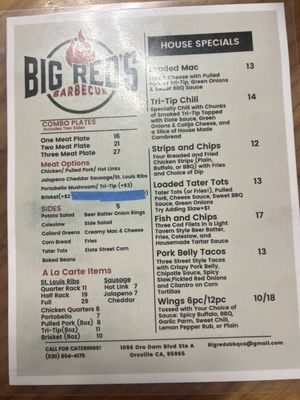 Menu photo 2 Big Red’s BBQ Oroville, CA