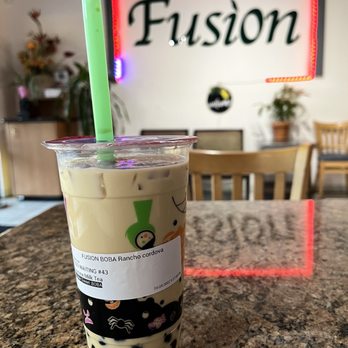 Fusion - Yum! Jasmine Milk Tea with boba $6.30. - Coffee & Tea Near Me - Rancho Cordova, California Fusion - Yum! Jasmine Milk Tea with boba $6.30. - Coffee & Tea Near Me - Rancho Cordova, California
