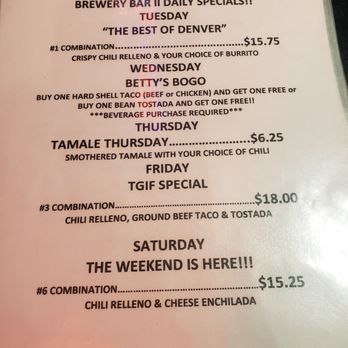 Brewery Bar II - Daily Specials - Mexican Near Me - Denver, Colorado