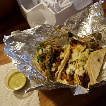 Taqueria Guadalajara Express - Carne asada, pollo and carnitas tacos to-go.  Green sauce was excellent. - Mexican Near Me - Kennett Square, Pennsylvania