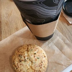 Big River Coffee - Asiago chive scone and a caramel latte