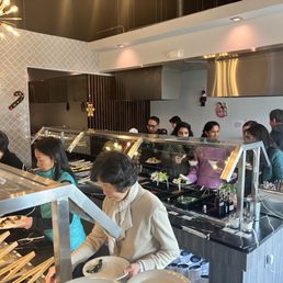 Self serve buffet style vegees, sauces and desserts