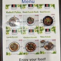 Afghan Village Restaurant - Menu