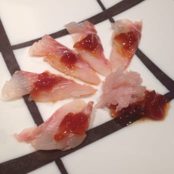 Osaki Sushi - Red snapper with spicy ginger yuzu jelly - Sushi Bars Near Me - Vail, Colorado Osaki Sushi - Red snapper with spicy ginger yuzu jelly - Sushi Bars Near Me - Vail, Colorado