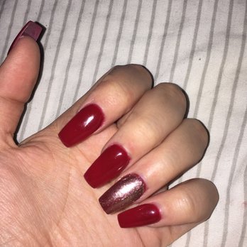 VH Nailspa - The red got every where and you can see where he missed the holographic - Nail Salons Near Me - Houston, Texas