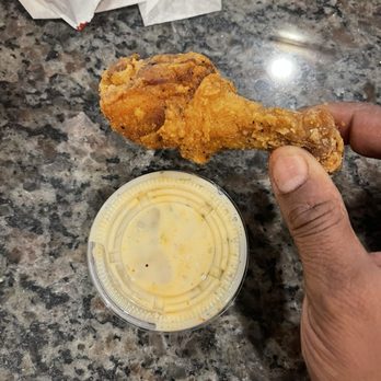 PT's Fried Chicken and Fish - Chicken leg the same size as my tater sauce cup - Fast Food Near Me - Dallas, Texas PT's Fried Chicken and Fish - Chicken leg the same size as my tater sauce cup - Fast Food Near Me - Dallas, Texas