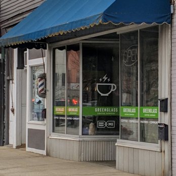 Greenglass Coffee - a blue awning over a coffee shop - Coffee & Tea Near Me - Paw Paw, Michigan