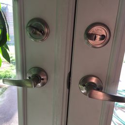 French doors with two dead bolts make no sense. The left one is non-functional, as is the exterior "lock" attached to it. French doors with two dead bolts make no sense. The left one is non-functional, as is the exterior "lock" attached to it.
