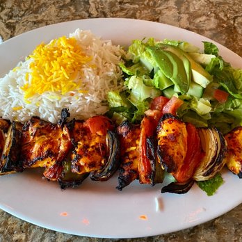 Panini Kabob Grill - Chicken kabob with basmati rice and romaine avocado salad - Mediterranean Near Me - Burbank, California