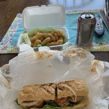 Boon Café  - Cajun shrimp po boy with cheese curds. Absolutely delicious. This place is awesome. - Burgers Near Me - Norridge, Illinois