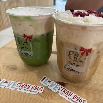 Stray Dogs Coffee Roasters - Seasonal drinks (Feb 2026) strawberries and cream matcha rose latte - Coffee Roasteries Near Me - Riverside, California