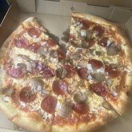 Sausage pepperoni and onion never disappoints