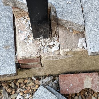 Accurate Fence - This is the cracked granite slab on our front stairs. After he drilled through the slab it cracked. He wont come back to fix it. - Fences & Gates Near Me - Falmouth, Massachusetts Accurate Fence - This is the cracked granite slab on our front stairs. After he drilled through the slab it cracked. He wont come back to fix it. - Fences & Gates Near Me - Falmouth, Massachusetts