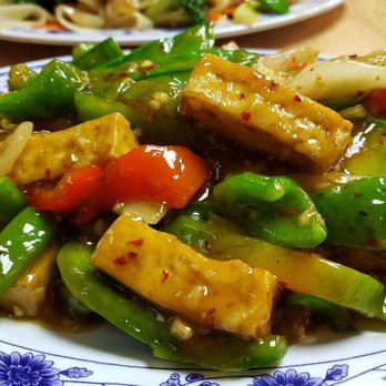 Trieu Chau Restaurant - Hot & spicy tofu w/lemongrass ($14). Spicy, but also super oily and gloopy. - Vietnamese Near Me - Saint Paul, Minnesota