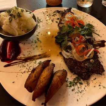 Puro Sazon Latino - Vaca Frita with yuca and sweet plantains - Caribbean Near Me - Miami, Florida Puro Sazon Latino - Vaca Frita with yuca and sweet plantains - Caribbean Near Me - Miami, Florida