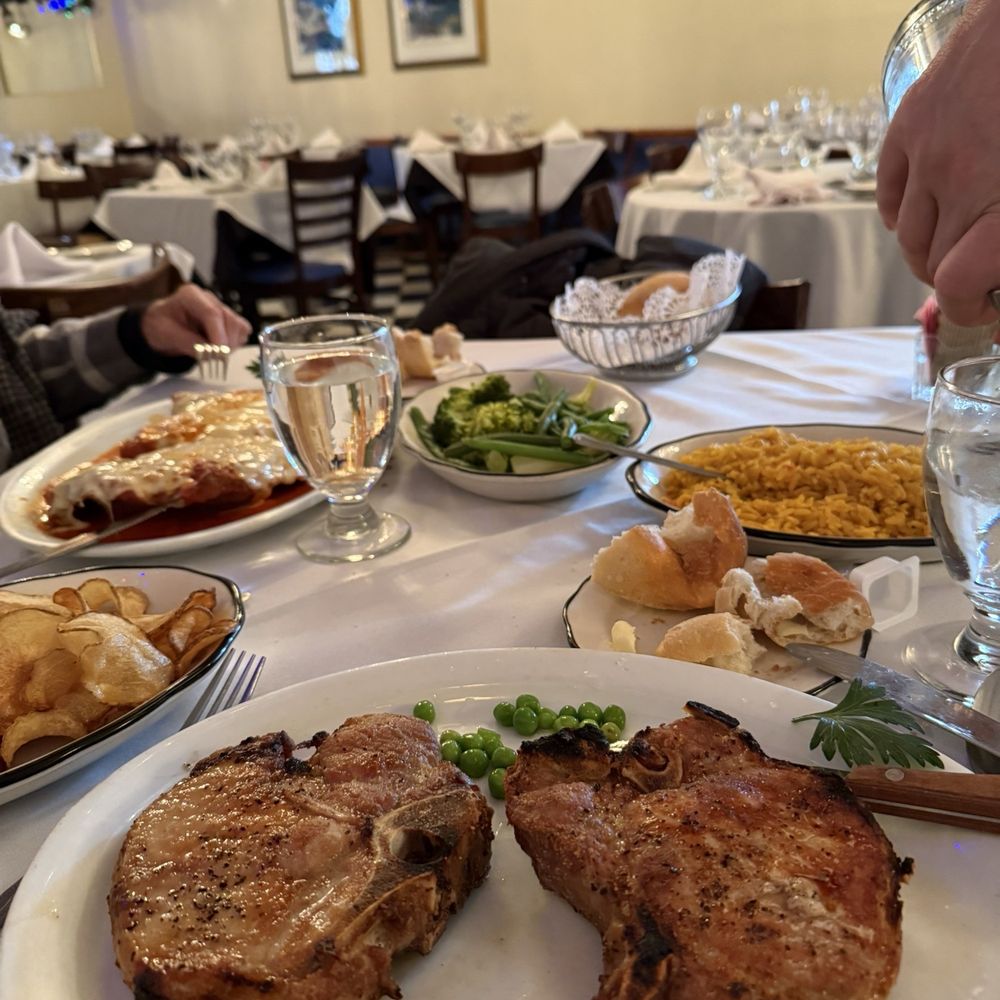Chicken parm and broiled pork chops. Lunch size Chicken parm and broiled pork chops. Lunch size