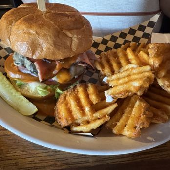 Portway Tavern - Jamaican burger with waffle fries. - New American Near Me - Astoria, Oregon Portway Tavern - Jamaican burger with waffle fries. - New American Near Me - Astoria, Oregon