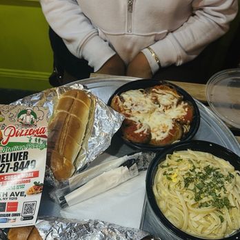 Sicily Pizzeria - Fettuccine Alfredo, eggplant parmigiana w/spaghetti, and complementary loaf of garlic bread with any pasta!! - Pizza Near Me - Brooklyn, New York