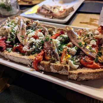 La Alcoba Azul - Escalibada - baked aubergines, red pepper, feta cheese, anchovies, and oregano - Tapas Bars Near Me - Barcelona, B La Alcoba Azul - Escalibada - baked aubergines, red pepper, feta cheese, anchovies, and oregano - Tapas Bars Near Me - Barcelona, B
