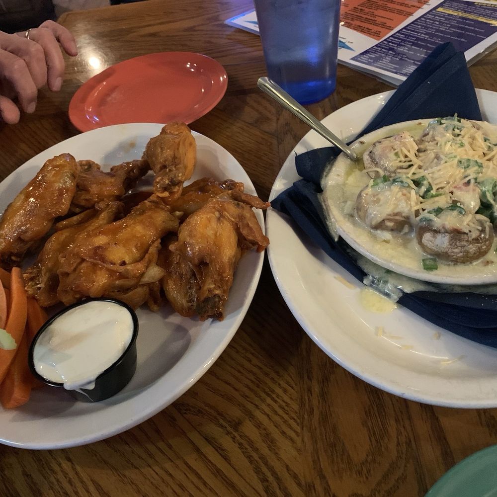 Wings and stuffed mushrooms.