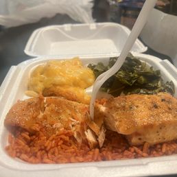 Salmon & Mac & Cheese & Collard Greens with Smoke Turkey Salmon & Mac & Cheese & Collard Greens with Smoke Turkey