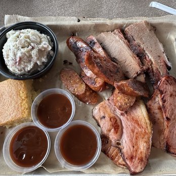 Carterque - Three 3 Piece Meat Platter brisket, ham sausage - Barbeque Near Me - Mount Airy, Maryland