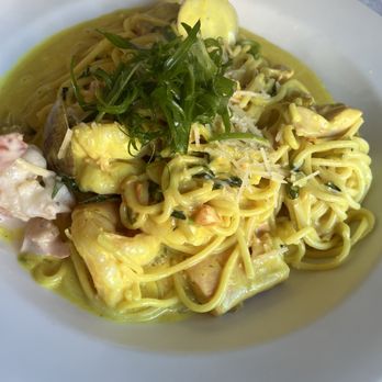 Edwins Carmel - Seafood curry pasta $40 absolutely delicious, don't mind the random Alfredo shrimp on the side from another plate - American Near Me - Carmel-by-the-Sea, California Edwins Carmel - Seafood curry pasta $40 absolutely delicious, don't mind the random Alfredo shrimp on the side from another plate - American Near Me - Carmel-by-the-Sea, California