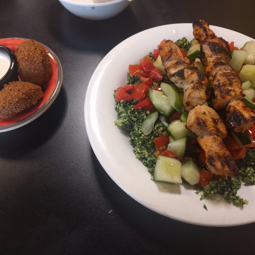 Laziza Mediterranean Grill - Evans  - Delicious tabouleh salad with chicken kebobs and falafel for my side! - Middle Eastern Near Me - Evans, Georgia