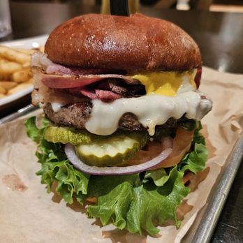 American Grub - Pastrami Burger plus lettuce, tomato, onion, mayo, mustard. It was alright. - Burgers Near Me - Tustin, California American Grub - Pastrami Burger plus lettuce, tomato, onion, mayo, mustard. It was alright. - Burgers Near Me - Tustin, California