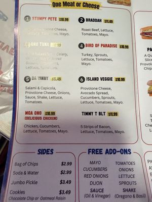 Menu photo 2 Timmy T's Sandwich Shop Kailua, HI
