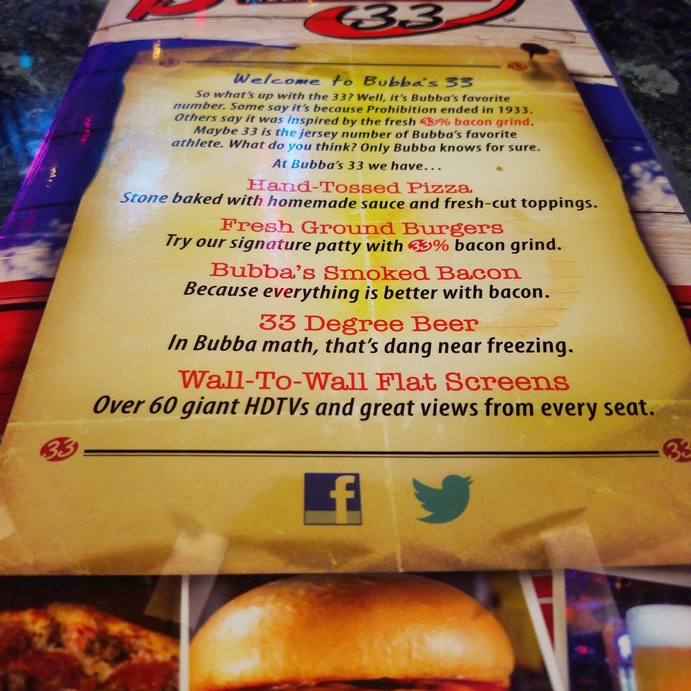 Bubba's 33 - The menu - American Near Me - Fishers, Indiana Bubba's 33 - The menu - American Near Me - Fishers, Indiana