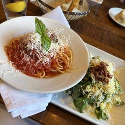Biaggi's Ristaronte Italiano - Evansville - 1/2 spaghetti and meatballs and 1/2 spinach salad
