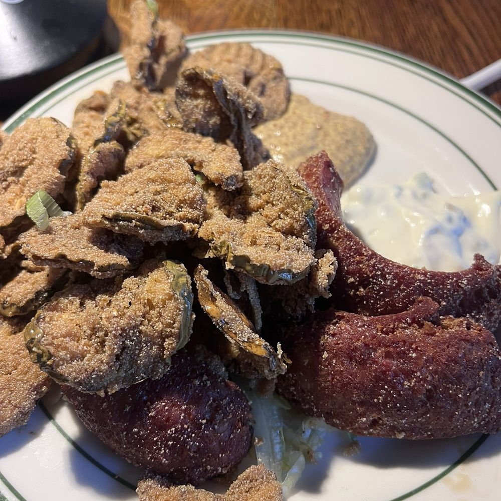 Bud's Louisiana Cafe - Sausage with fried pickles - Cajun/Creole Near Me - San Diego, California Bud's Louisiana Cafe - Sausage with fried pickles - Cajun/Creole Near Me - San Diego, California
