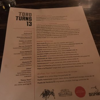 Toro - Toro special 13th menu - Tapas Bars Near Me - Boston, Massachusetts