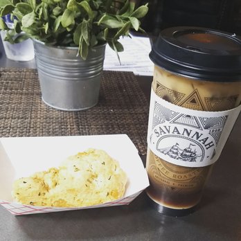 Savannah Coffee Roasters - Pineapple basil scone with coconut cold brew coffee - Coffee & Tea Near Me - Savannah, Georgia