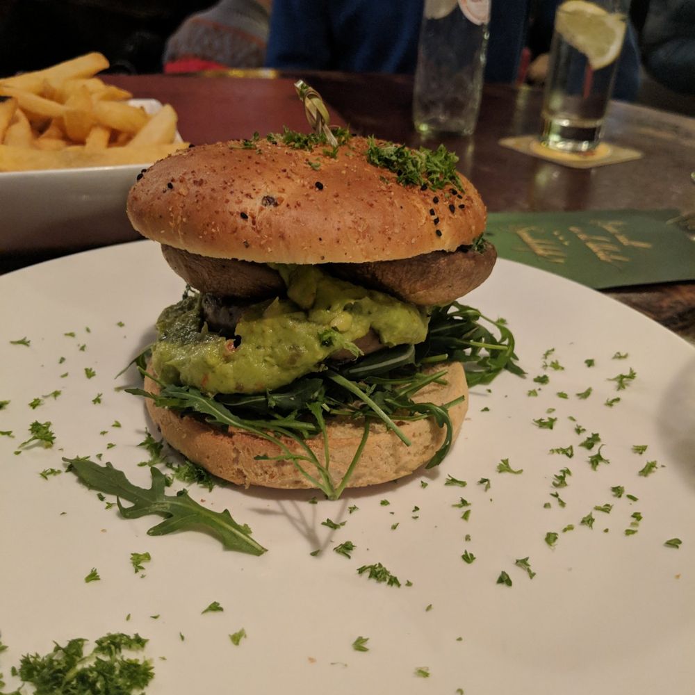 Portabello Mushroom burger with guacamole. Portabello Mushroom burger with guacamole.