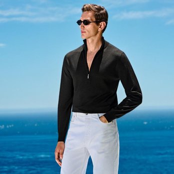 Suitsupply - This black half-zip sweater is tailored to a slim fit and features a mock neck collar, lightweight fabric, and long sleeves. - Men's Clothing Near Me - The Woodlands, Texas Suitsupply - This black half-zip sweater is tailored to a slim fit and features a mock neck collar, lightweight fabric, and long sleeves. - Men's Clothing Near Me - The Woodlands, Texas