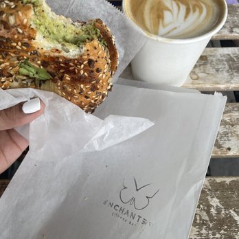 Enchanted Coffee Bar - Toasted Bagel with Avocado + Hazelnut Latte with oat milk - Coffee & Tea Near Me - La Mirada, California Enchanted Coffee Bar - Toasted Bagel with Avocado + Hazelnut Latte with oat milk - Coffee & Tea Near Me - La Mirada, California