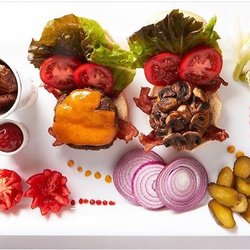 Pretend You Cooked - Everything but the Kitchen Sink Burger with waffle fries