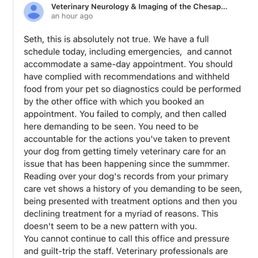 Response from the business via Google review.