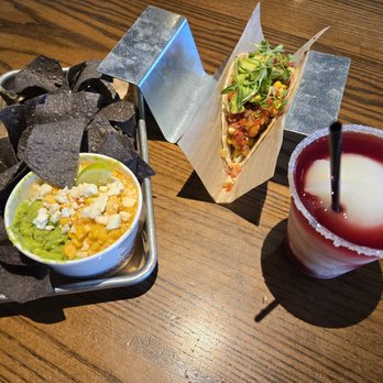Velvet Taco - Elote Guacamole, Mexi Cali Shrimp Taco, and a Sangria Swirl Margarita. - Tacos Near Me - Austin, Texas Velvet Taco - Elote Guacamole, Mexi Cali Shrimp Taco, and a Sangria Swirl Margarita. - Tacos Near Me - Austin, Texas