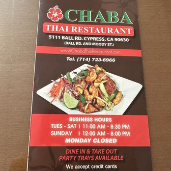 Chaba - Menú - Thai Near Me - Cypress, California
