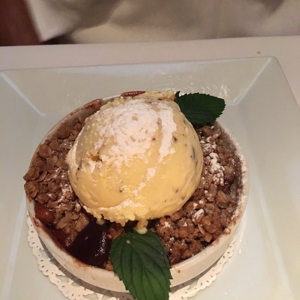 Verve Restaurant - Apple crumb topped with mint ice cream - French Near Me - Somerville, New Jersey Verve Restaurant - Apple crumb topped with mint ice cream - French Near Me - Somerville, New Jersey