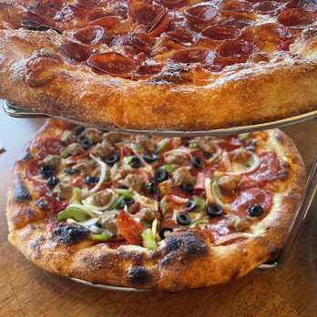 Mooney’s Pizza - Top is the cupped pepperoni pizza and bottom is the supreme. - Pizza Near Me - Long Beach, California