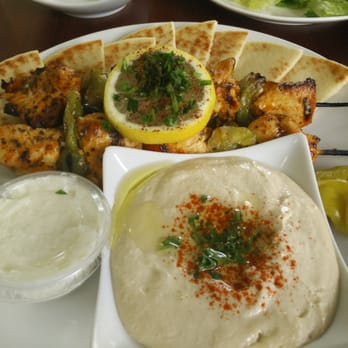John's Kabob - $11.99 chicken kabob plate. Comes with your choice of two sides... Rice, salad, or hummus - Mediterranean Near Me - Monterey Park, California