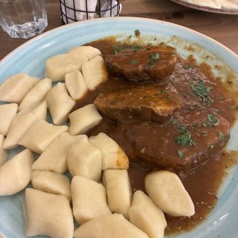 Domowe Przysmaki - Pork neck meal (felt overwhelmed by the potato dumplings, lol) - Polish Near Me - Kraków, Massachusetts Domowe Przysmaki - Pork neck meal (felt overwhelmed by the potato dumplings, lol) - Polish Near Me - Kraków, Massachusetts