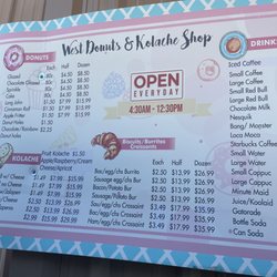 West donuts & kolaches shop - Menu from drive thru